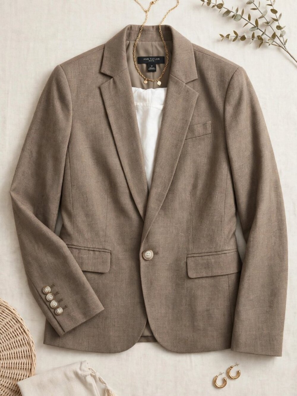 Ann Taylor Petite Taupe One-Button Blazer 4P